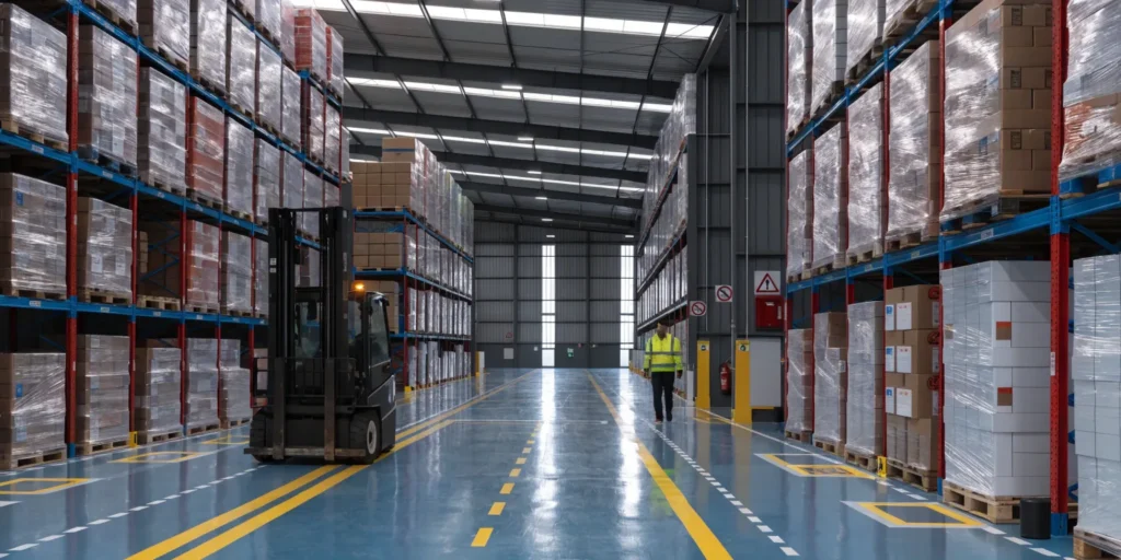 استانداردهای خط‌کشی ایمنی (Safety Marking) با اپوکسی در انبارها و مسیرهای تردد لیفتراک